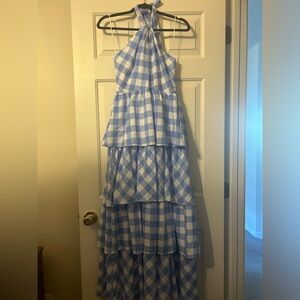 Blue and White Gingham Halter Dress
